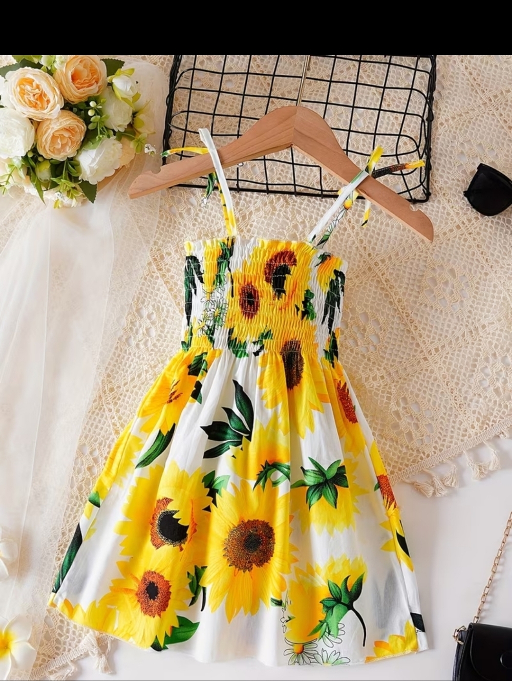 New Sunflower Print Yellow & White Girls' Sundress sz 6yr #1363-259